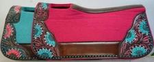 Western Show Barrel Saddle Felt Pad Pink Teal Painted Floral Trims 28"x30" Adult