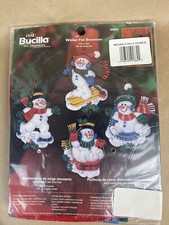 Vintage Plaid Bucilla Felt Ornaments Four Winter Fun Snowmen Christmas 2003 New