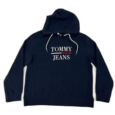 Tommy Jeans Sweatshirt Womens L Navy Blue Drawstring Logo Long Sleeve Hoodie NEW