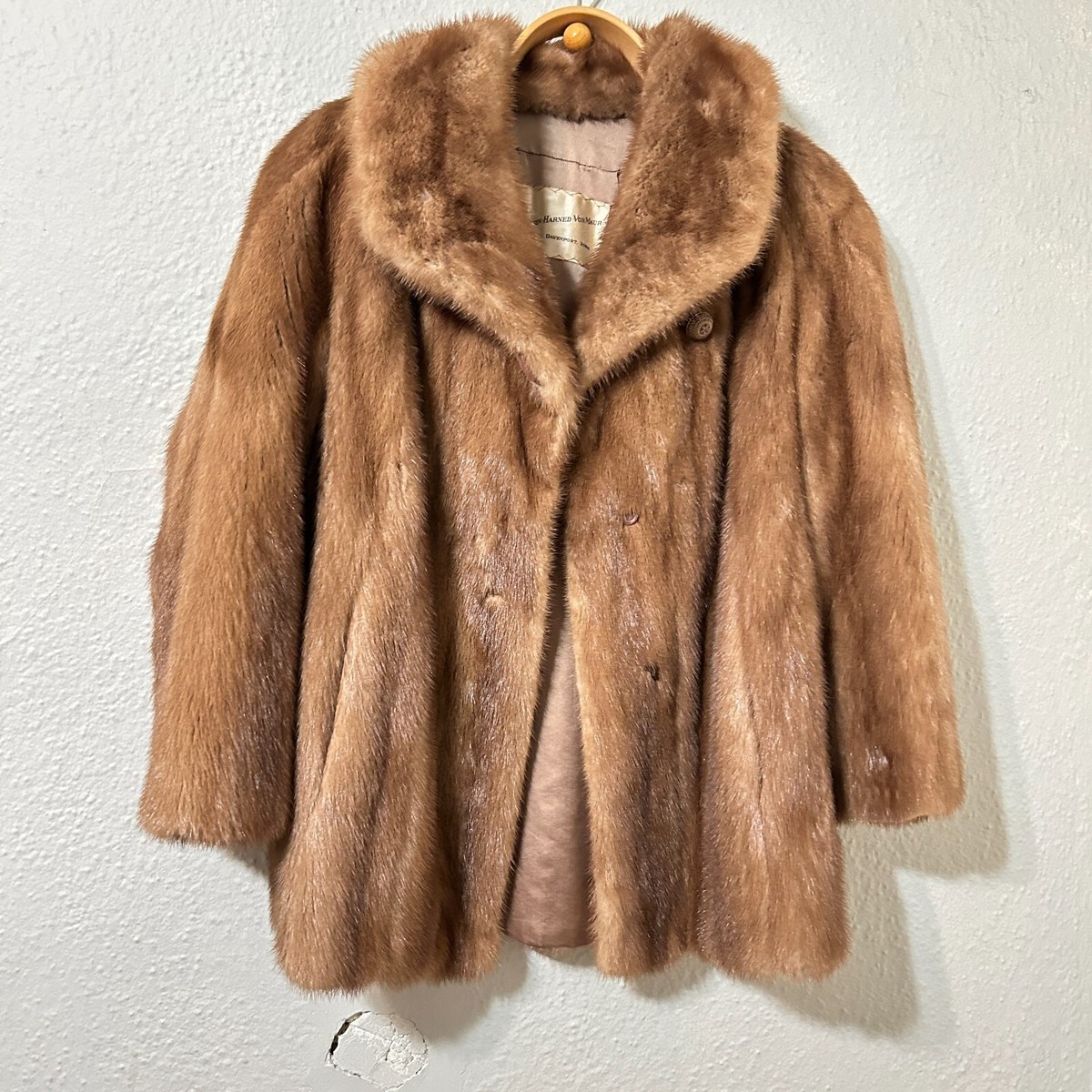 Vintage Womens Sz M Emba Natural Brown Mink Fur Swing Coat