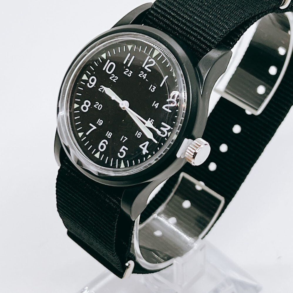 Daiso MILI-WATCH Black Military Style Watch Seiko Movement From