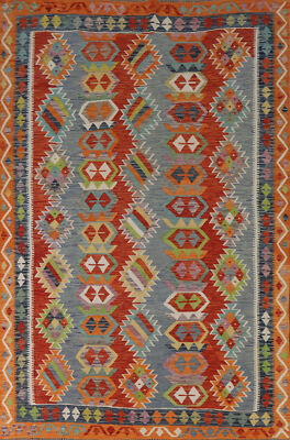 Geometric Kilim Rugs Wool Traditional Kelim Carpets 7x9 ft