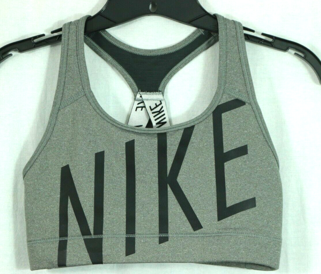 Nike Indy Dri-Fit Cross Back Sport Bra Strappy Black Big Logo Poly Blend