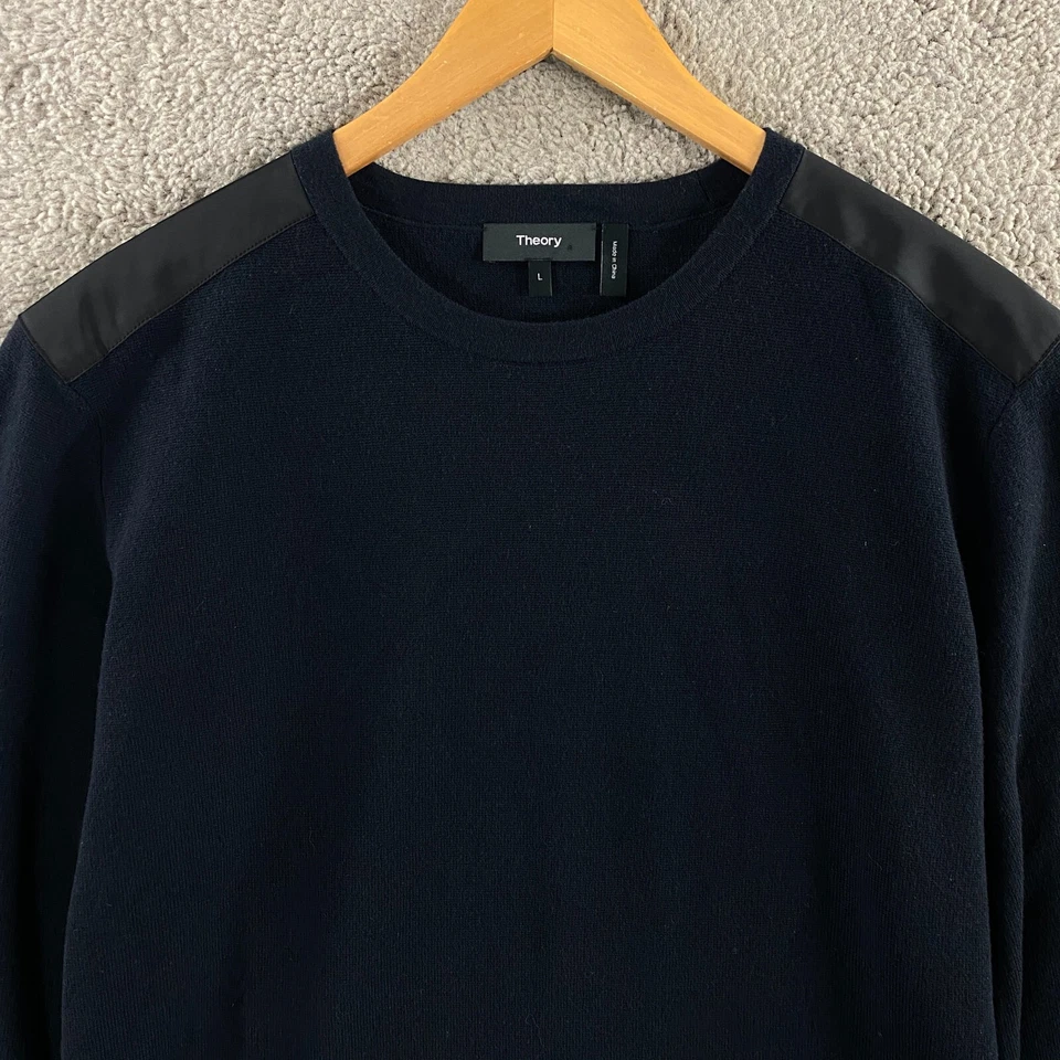 Suéter Theory MX Cuello Redondo Para Hombre Grande Negro Viscosa Mezcla Lana Espalda Contraste Foto 2 de 4