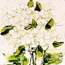 Hydrangea Flower Original Art Impasto Oil Painting 4x4 painting Floral Small Art