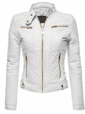 DESIGNER New Women's White Leather Jacket 100% Real Lambskin PartyClubWearJacket