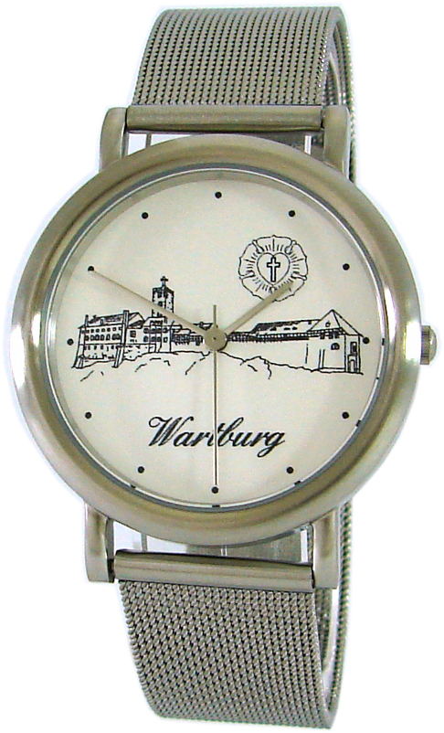 Wartburg® Quarz unisex Uhr Motiv Lutherrose Edelstahl Milanaise Uhrband 36mm
