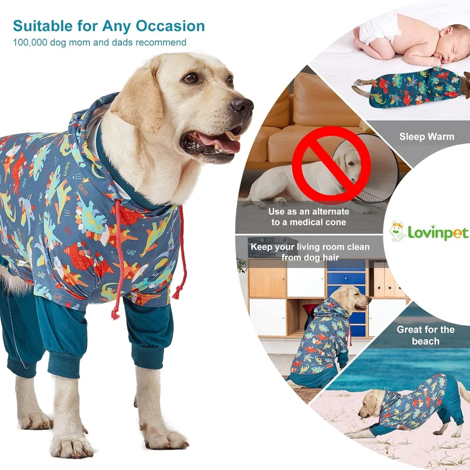 LovinPet Large Dog Hoodies Pajamas Print Surgical Recovery Clothes Sleep Warm