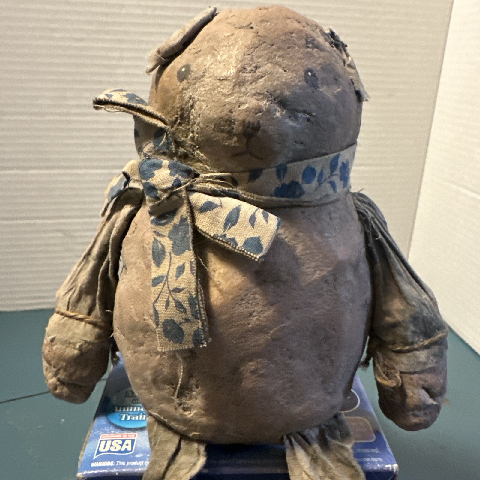   WORN WITH LOVE 9" SHELF SITTER PRIMATIVE TEDDY BEAR Signed BY Artist  A Wobler