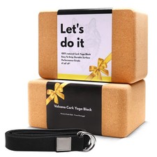Cork Yoga Blocks 2 Pack, Natural Cork Block with Non Slip Surface, High Densi...