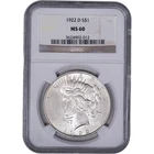 1922 D $1 Peace Silver Dollar ~ NGC MS 60