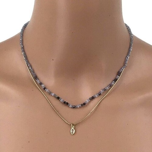 Collana di perle a strati oro e blu viola con accento ciondolo donna a strati - Foto 2 di 4