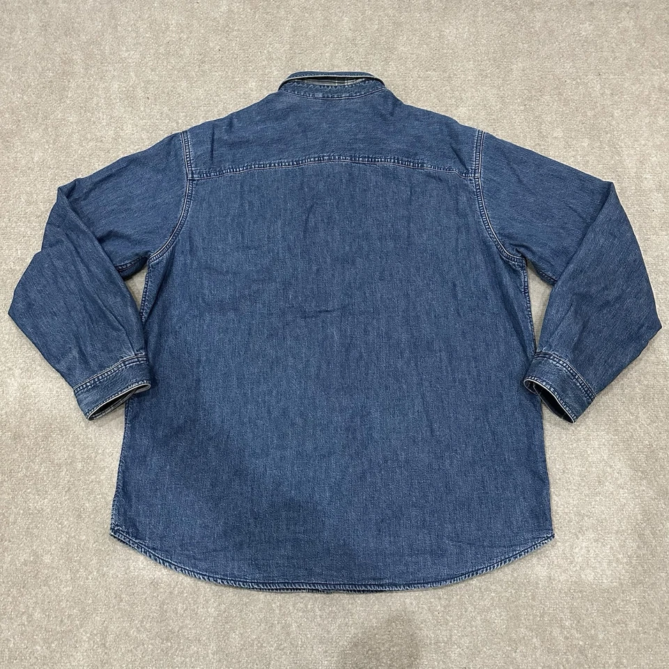 Camisa abotonada de algodón azul forrada a cuadros grande LL Bean vintage para hombre Foto 2 de 4