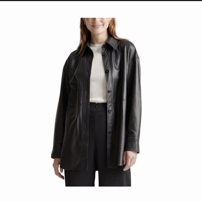 NWT Quince 100% Leather Shirt Jacket Black Size M