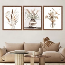 Framed Fall Farmhouse Boho Decor for Wall Art Prints set of 3 -Autumn Pampas ...