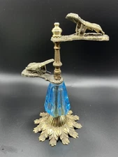 Vintage Victorian Hands Brass And Blue Base Handerchief/Card Holder 
