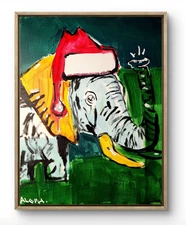 Original Art Elephante 14x11 Colorful Modern Art Christmas Painting on Canvas