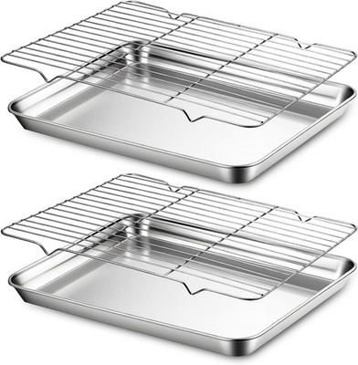 Baking Sheet with Rack Set (2 Pans + 2 Racks), Stainless Steel Quarter