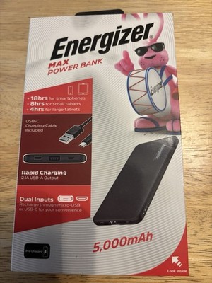 Energizer Max Power Bank 5,000 mAh Dual Inputs 2.1A USB A Output UE5044