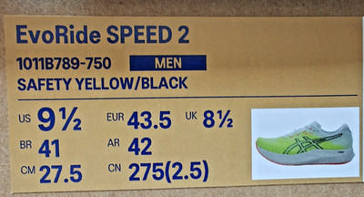 Size Men-9.5, ASICS EvoRide Speed 2 Men's Running Shoes, Yellow 1011B789-750