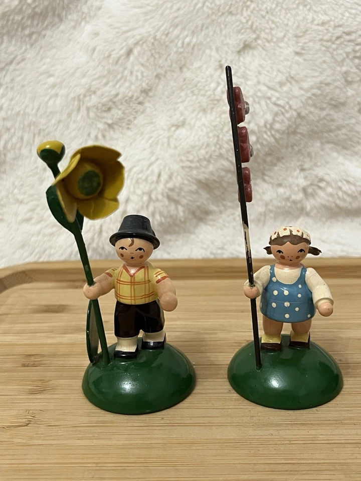 4 tarjeteros de colección Erzgebirge Alemania madera flor niños lugar LEER Foto 2 de 4