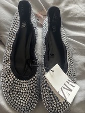 Zara Diamanté Women’s Flat Pump Ballet Shoes Size 5 Eur 38 Brand New