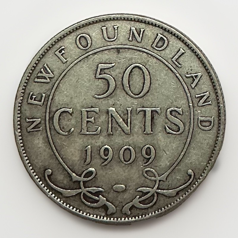 1909 Newfoundland Canada .925 Silver 50-Cent Coin, King Edward VII, KM #11