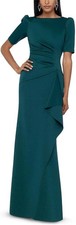 XSCAPE Petite Puff-Sleeve Gown Hunter Green 4P