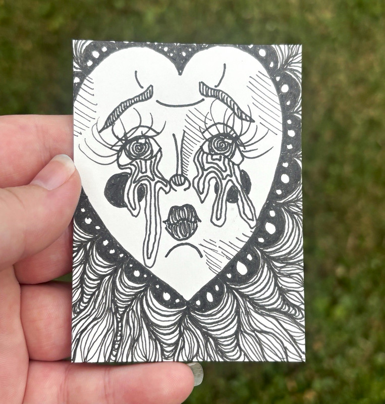 ACEO Original Line Art Heart Shaped Face Woman- savsstuffart