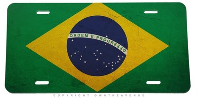 Brazil Flag Rustic Style Auto Metal License Plate