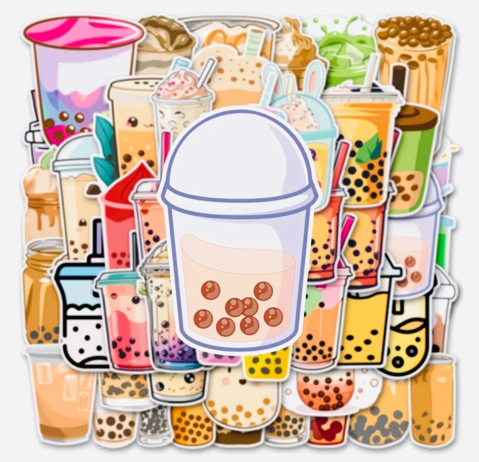 100 pegatinas Boba Bubble Tea impermeables de vinilo para computadora portátil monopatín teléfono decoración Foto 4 de 4