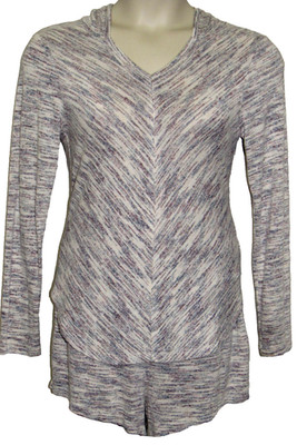 Babeau 2 Pc Gray Spacedye Hoodie Tunic Top Short Set M Pockets Beach Athleisure