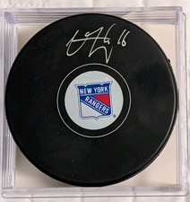 Vincent Trocheck Autographed New York Rangers Logo Hockey Puck