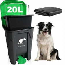 20L/5Gallon Dog Poop Trash Can Outside - Hands-Free Pedal Pet Waste Bin with ...