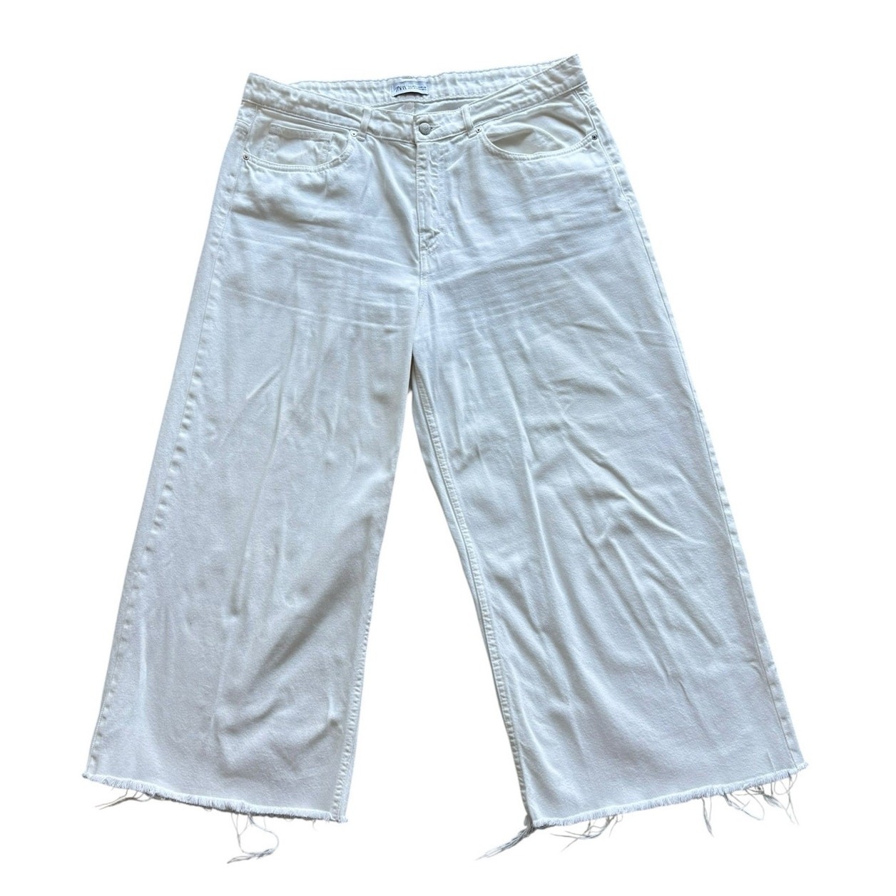 ZARA 100% COTTON WIDE LEG BAGGY JEANS WHITE US-14 
