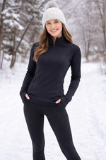 Spyder Pullover Womens Large Black 1/4 Zip Mock Neck Fleece Ski Base Layer Top