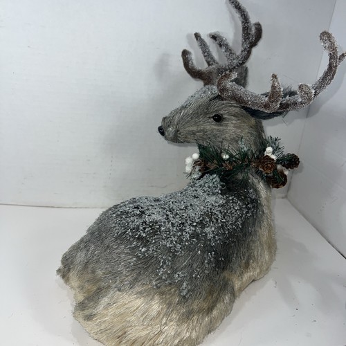 Ruhender Hirsch Bock Stroh detailliert mit Schnee 11,5x12" Weihnachten & rustikale Deko - Bild 13 von 14