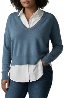 DeFacto Women's Deep V-Neck Sweater Long Sleeve 100% Acrylic Size XXL Dark Teal
