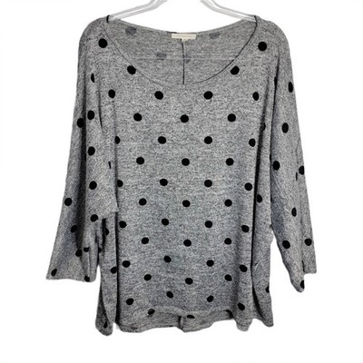 Don't Stop Believing Womens 3X Gray Polka Dot Dolman Sleeve Tunic Top 2513-2XP