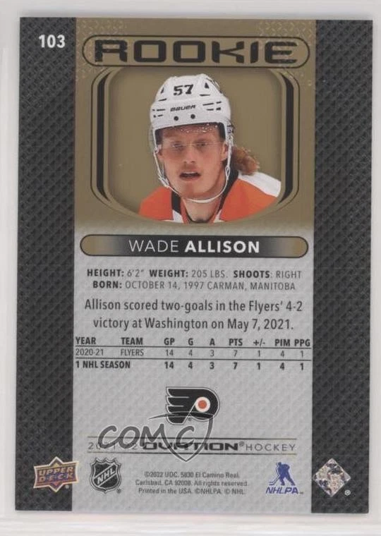 2021-22 Ovation Rookies Gold Spectrum Standing /250 Wade Allison #103 Rookie RC - Image 2 of 2