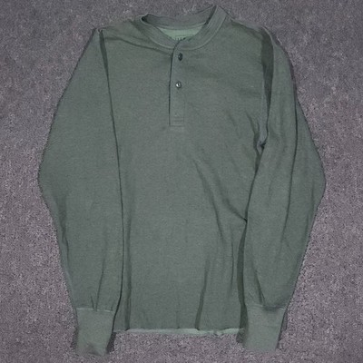 LL Bean River Driver Henley Shirt Mens Small Traditional Fit Green Wool Blend