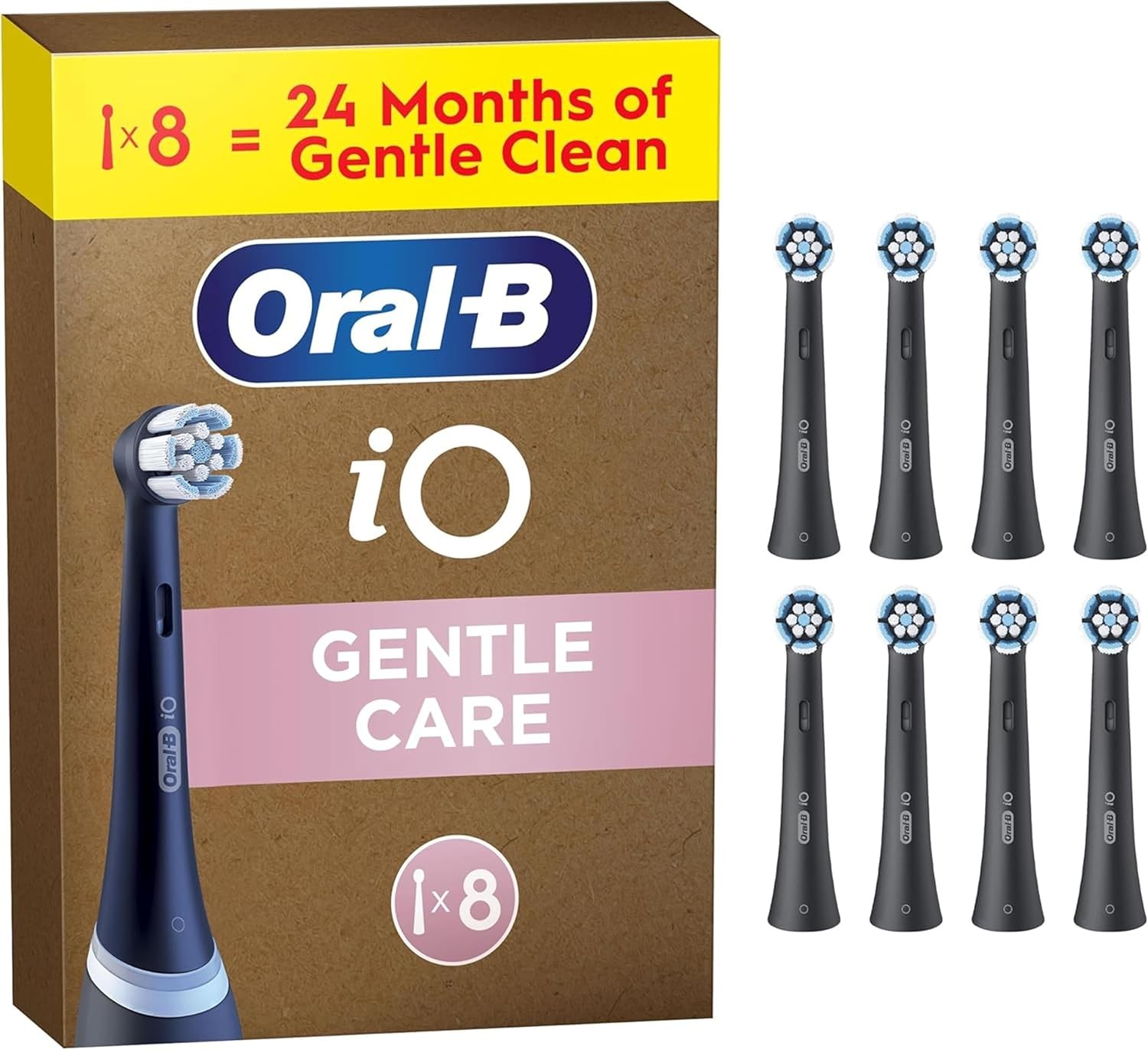 Oral-B iO Gentle Care Original Electric Toothbrush Heads, Black, Pack of 8 | Replacement Toothrush Heads with Extra Soft Bristles for Sensitive Gums & Gentle Plaque Removal, Packaging May Vary - Image 2