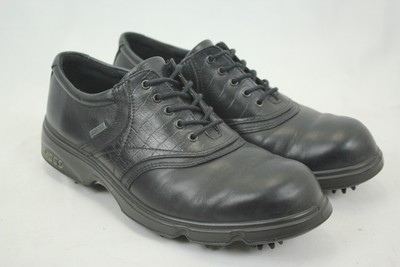 ECCO MEN'S SOFT SPIKE BLACK LEATHER SADDLE GOLF SHOES SIZE 41 VGC!