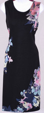 ST JOHN Women's Knit Black Pink Blue Green Floral Print Dress Sz 14