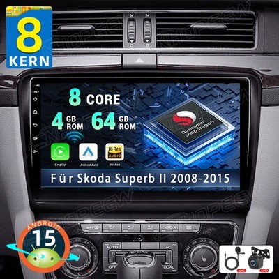 8Kern 4+64GB Android 15 Autoradio GPS Navi CarPlay Für Skoda Superb II 2008-2015