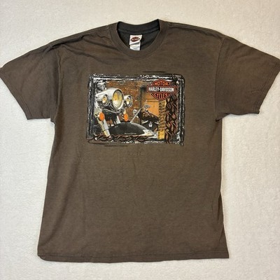 Vintage Harley Davidson T Shirt XL Denney s Ft. Smith. Ar Made In U.S.A Brown