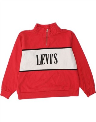 Levi's Damen Grafik Reißverschluss Ausschnitt Sweatshirt Pullover UK 18 XL rot Colourblock DF13