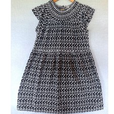LOFT Womens Black White Embroidered Eyelet Smocked Neck Cap Sleeve Dress Large