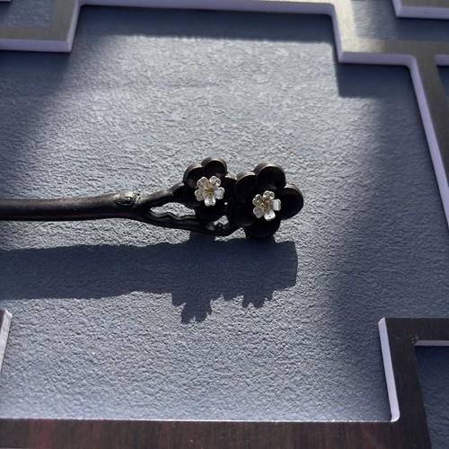 Black Wood Plum Blossom Hairpin Chinese Style Hanfu Women Hair Accessory - Picture 6 of 7