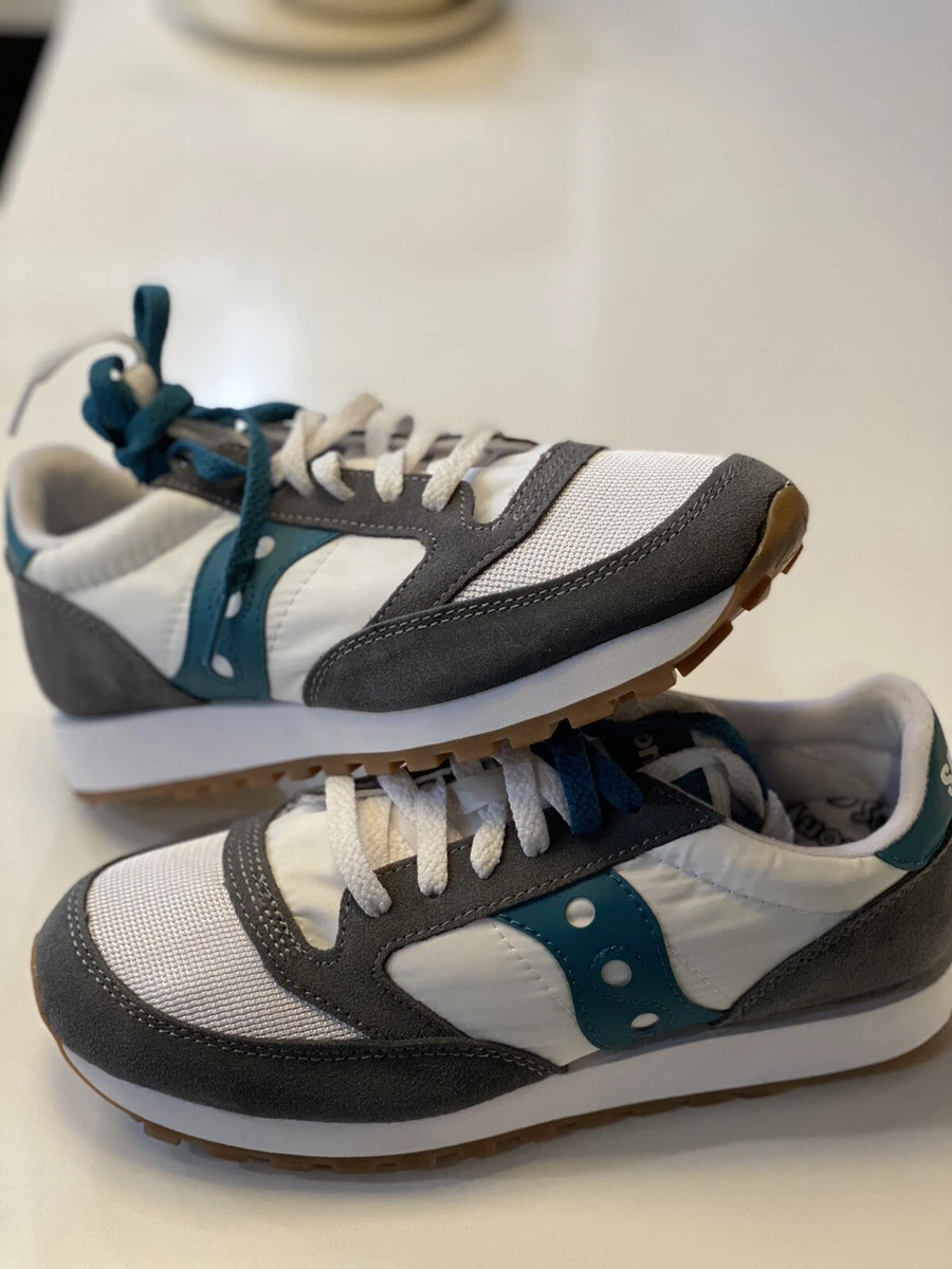 Saucony Jazz Original Vintage Low Top Shoes Sneaker Grey White Teal Brand New